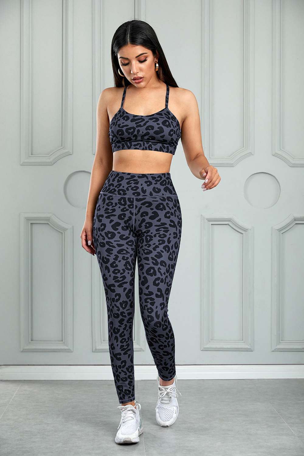 Leopard Cutout Sports Bra and Leggings Set - Minihomy