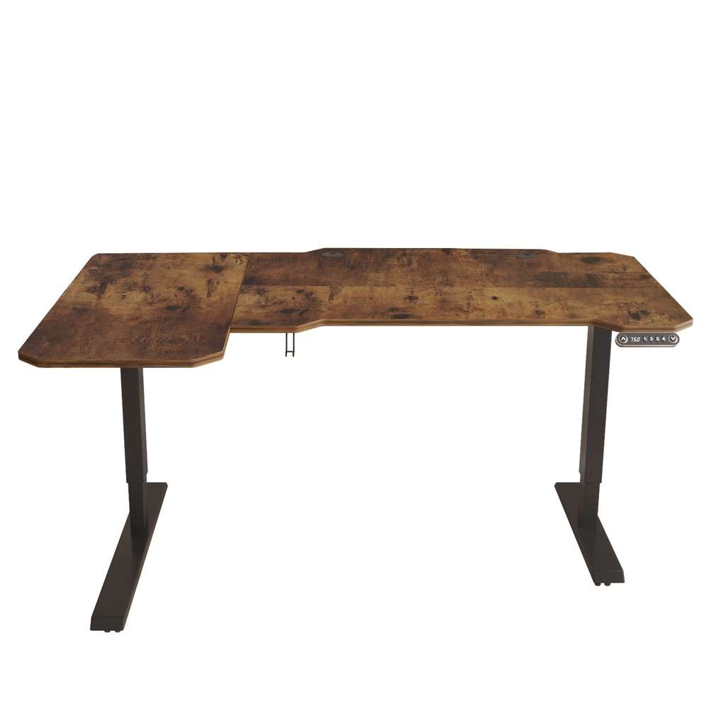 59" Adjustable Brown And Black And Black L Shape Standing Desk - Minihomy
