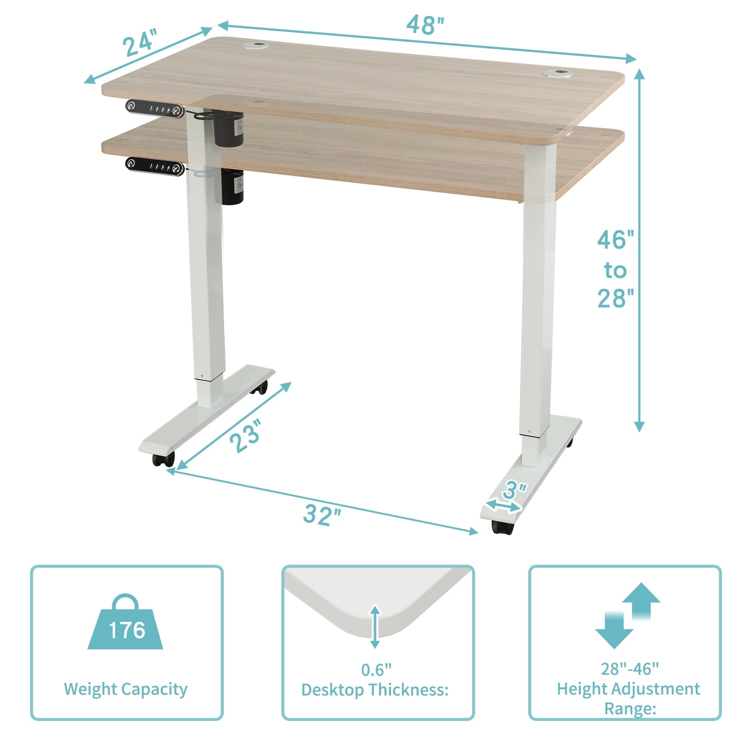 48" Adjustable Light Khaki And White Standing Desk - Minihomy