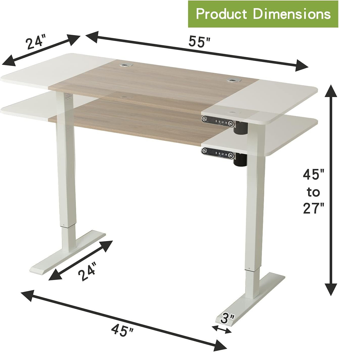 55" Adjustable White Standing Desk - Minihomy