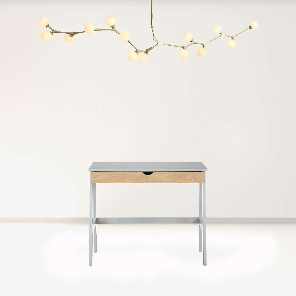 36" Gray and Natural Writing Desk - Minihomy