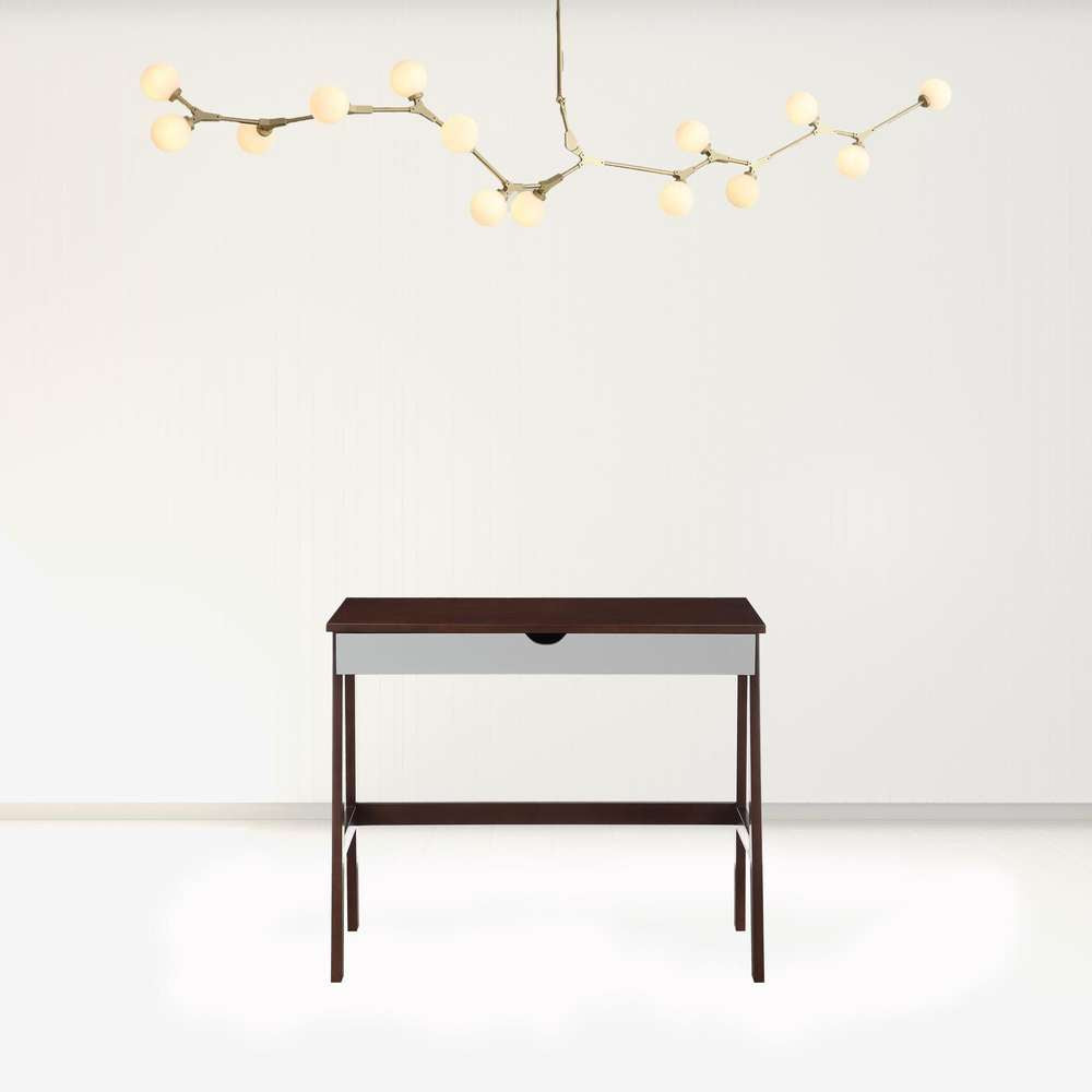 36" Brown and White Writing Desk - Minihomy