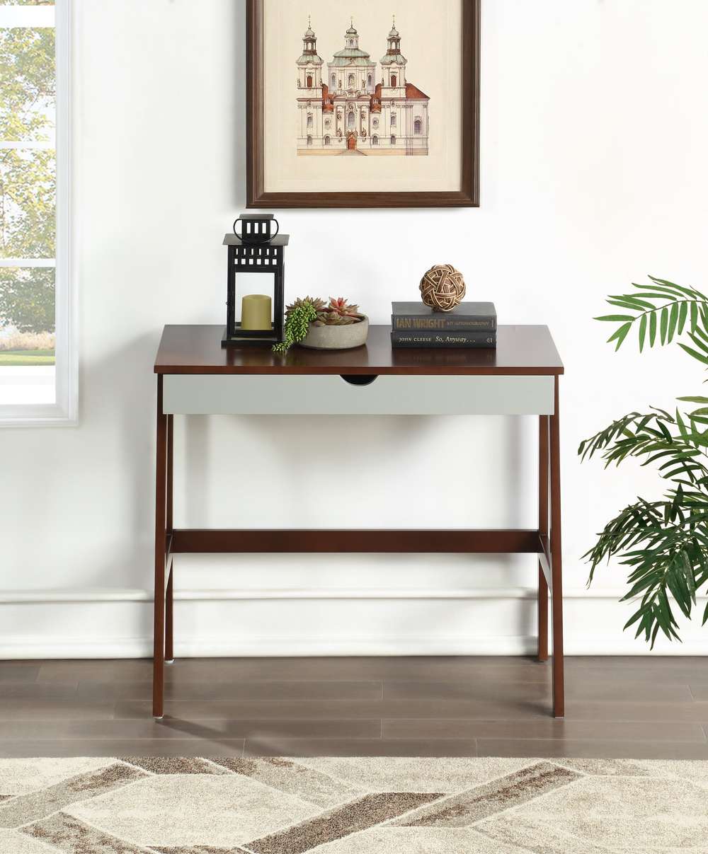 36" Brown and White Writing Desk - Minihomy