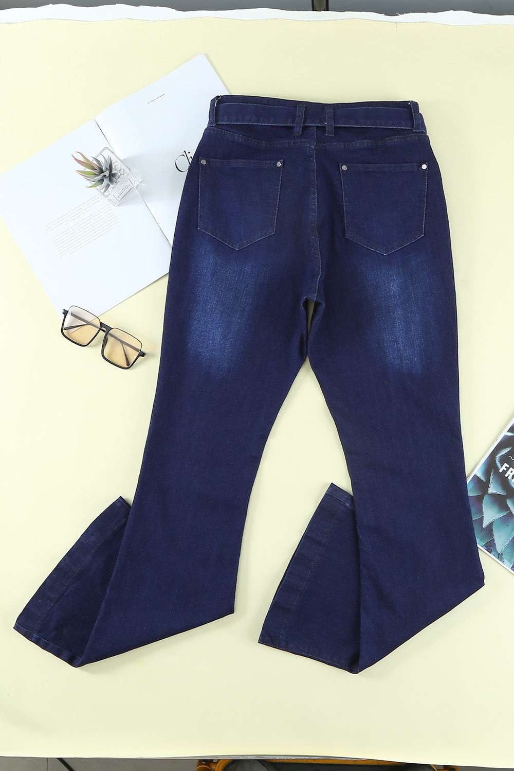 Belted Bell Bottom Jeans - Minihomy