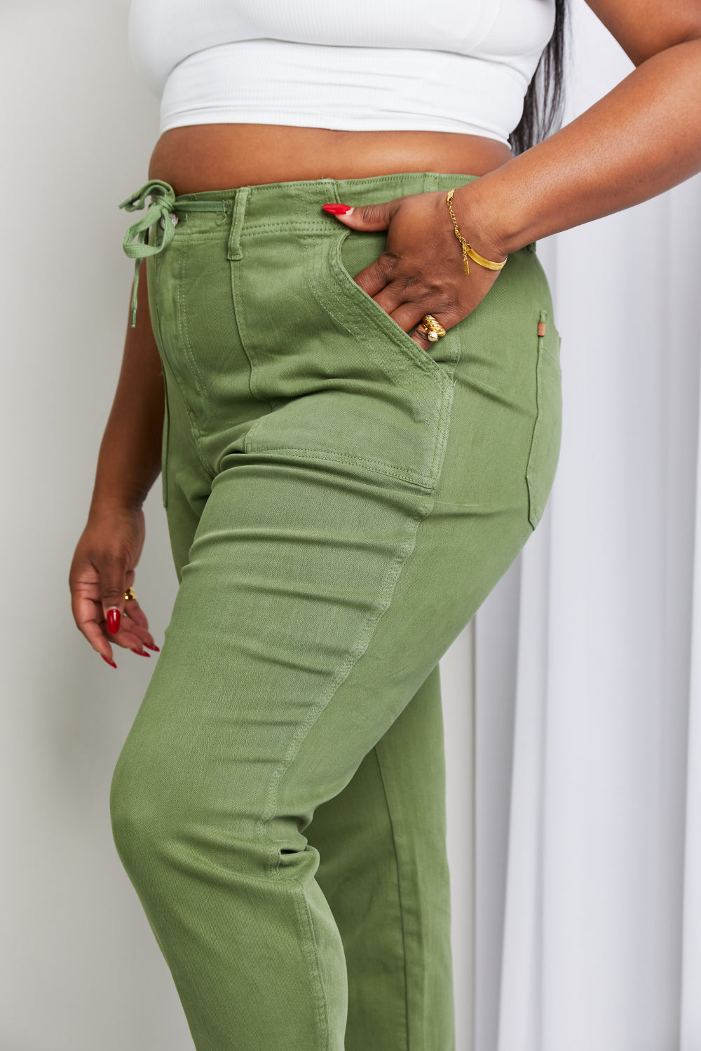 Judy Blue Full Size Drawstring Waist Pocket Jeans - Minihomy