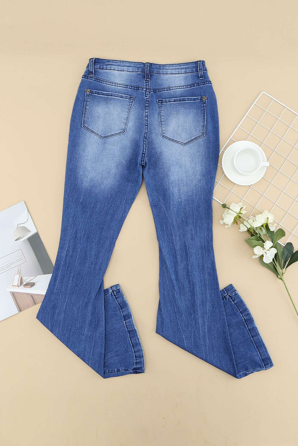 Distressed Flare Leg Jeans with Pockets - Minihomy