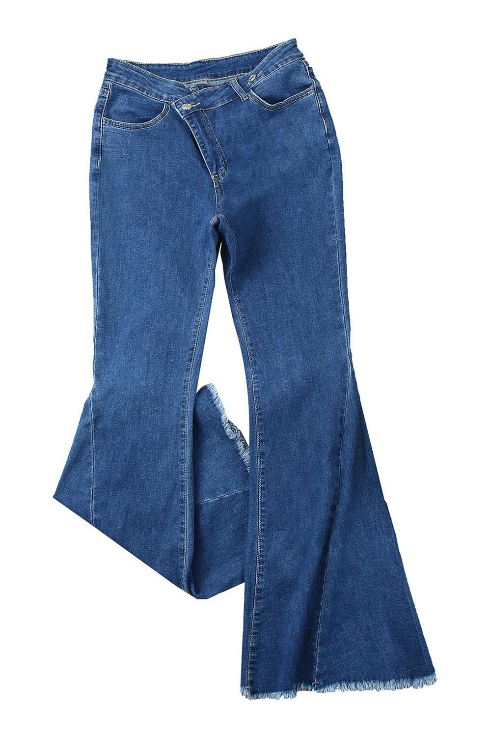 Asymmetrical Raw Hem Bell Bottom Jeans - Minihomy