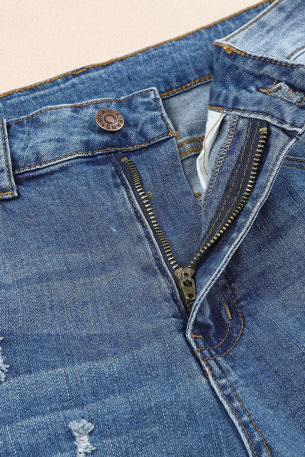 Floral Graphic Patchwork Distressed Jeans with Pockets - Minihomy