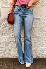 High-Rise Waist Distressed Flare Jeans - Minihomy