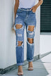 Distressed Frayed Trim Straight Leg Jeans - Minihomy