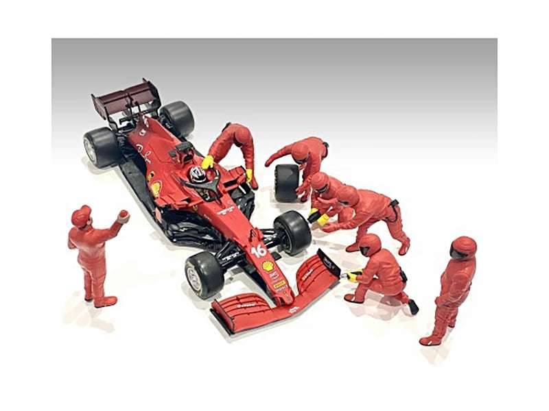 Formula One F1 Pit Crew 7 Figure Set Team Red Release III for 1/18 Scale Models by American Diorama - Minihomy