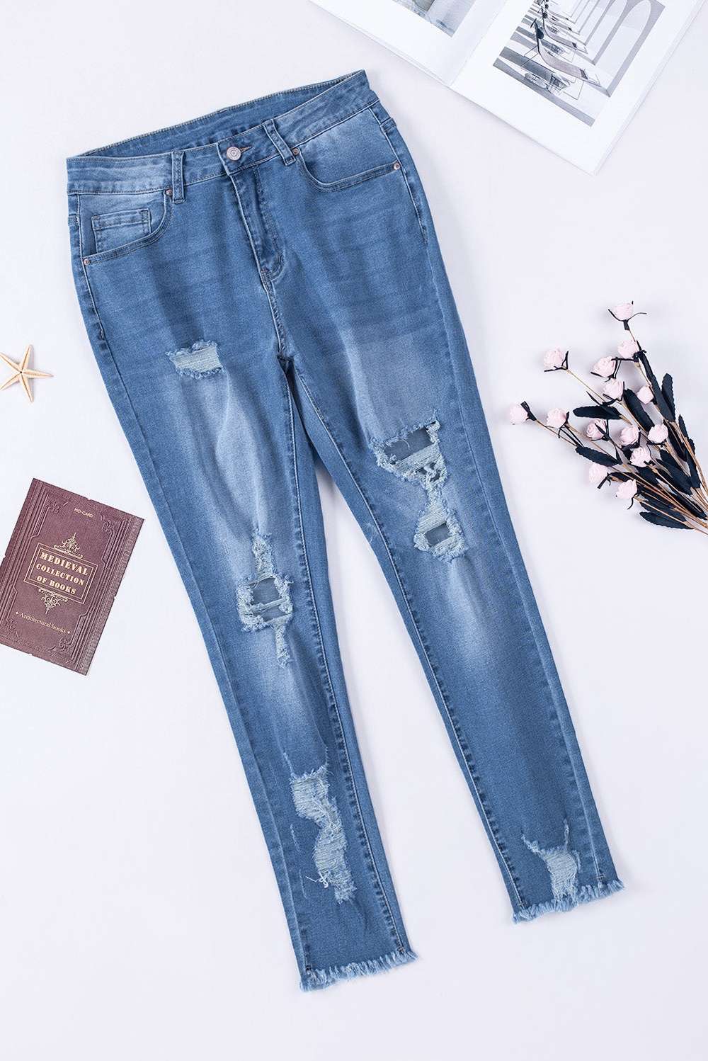 High-Rise Waist Distressed Skinny Jeans - Minihomy