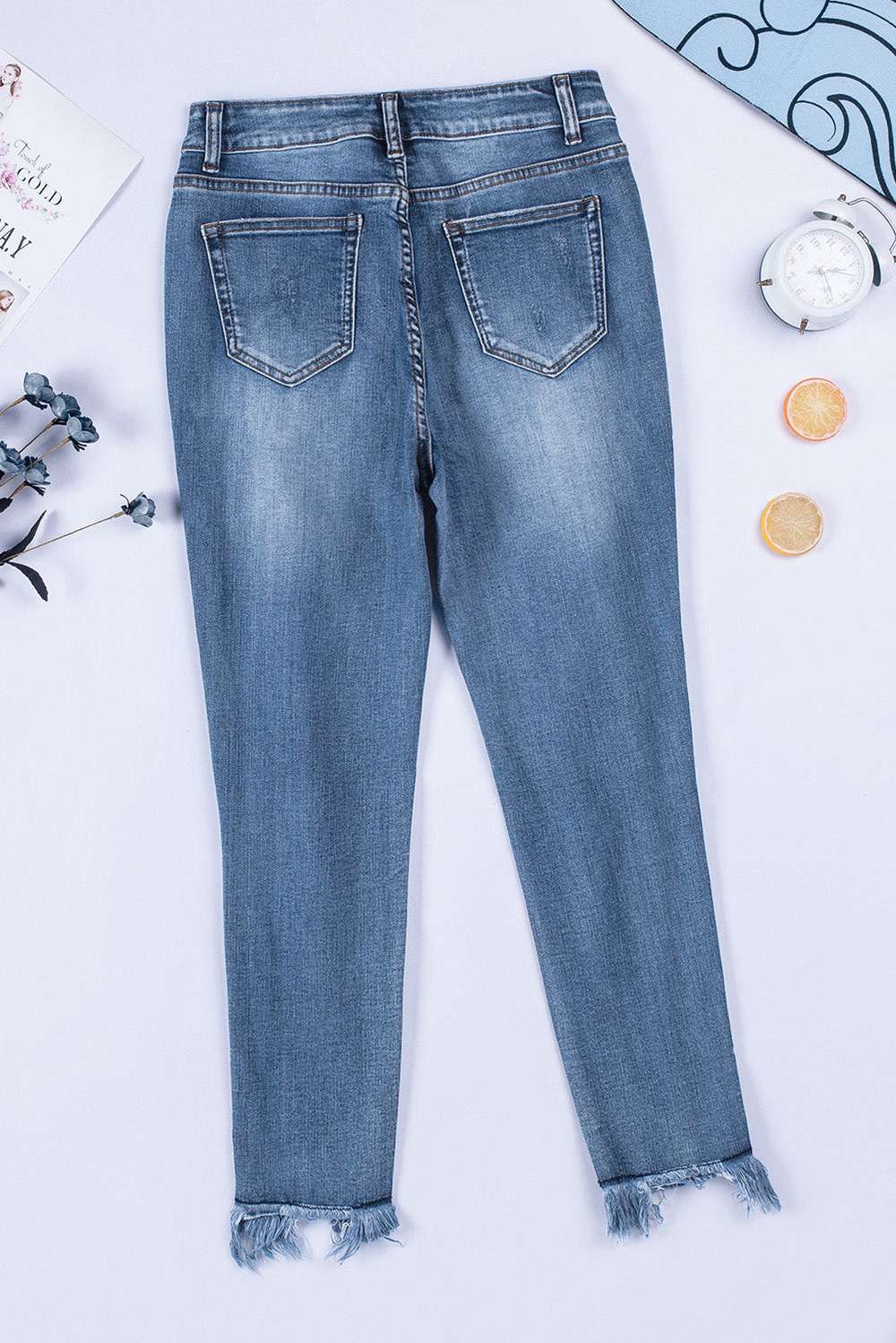 Distressed Frayed Hem Cropped Jeans - Minihomy