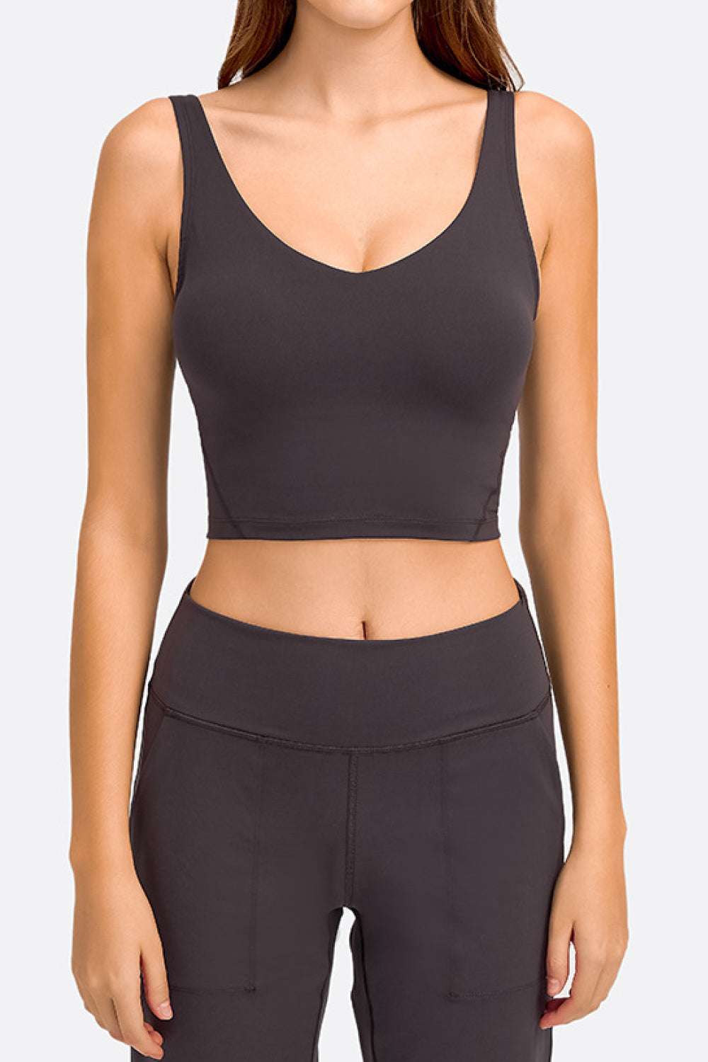 Deep V-Neck Crop Sports Bra - Minihomy