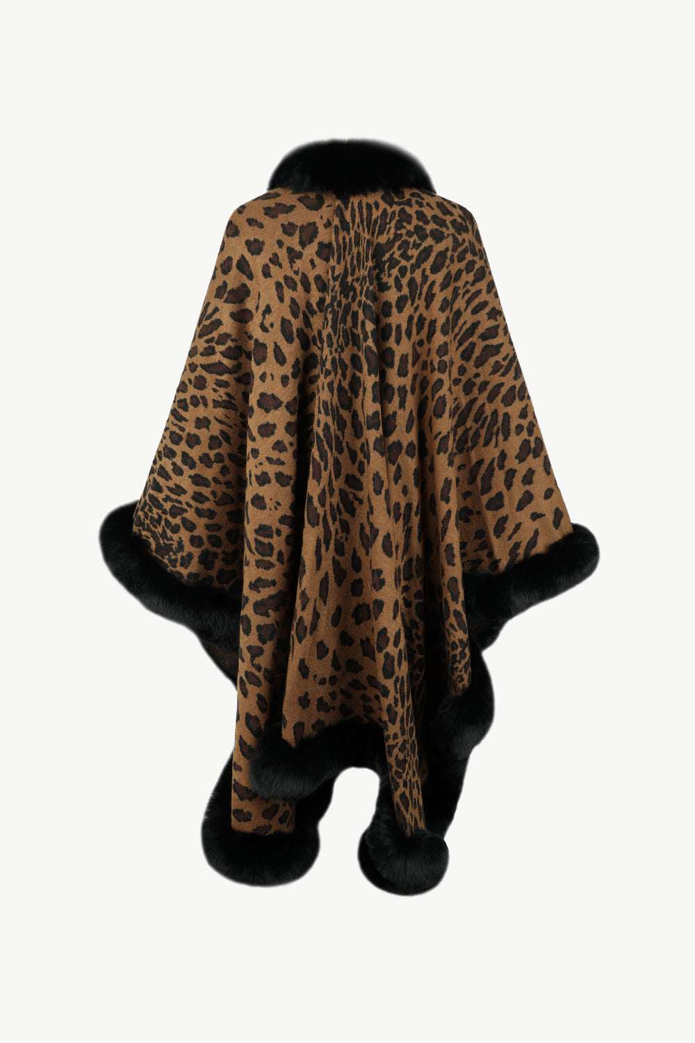 Animal Print Faux Fur Trim Poncho Jacket - Minihomy