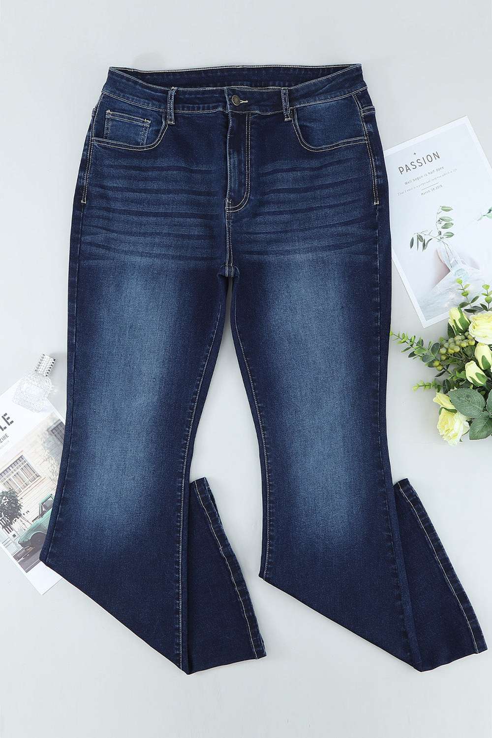 Plus Size Mid-Rise Waist Flare Jeans - Minihomy