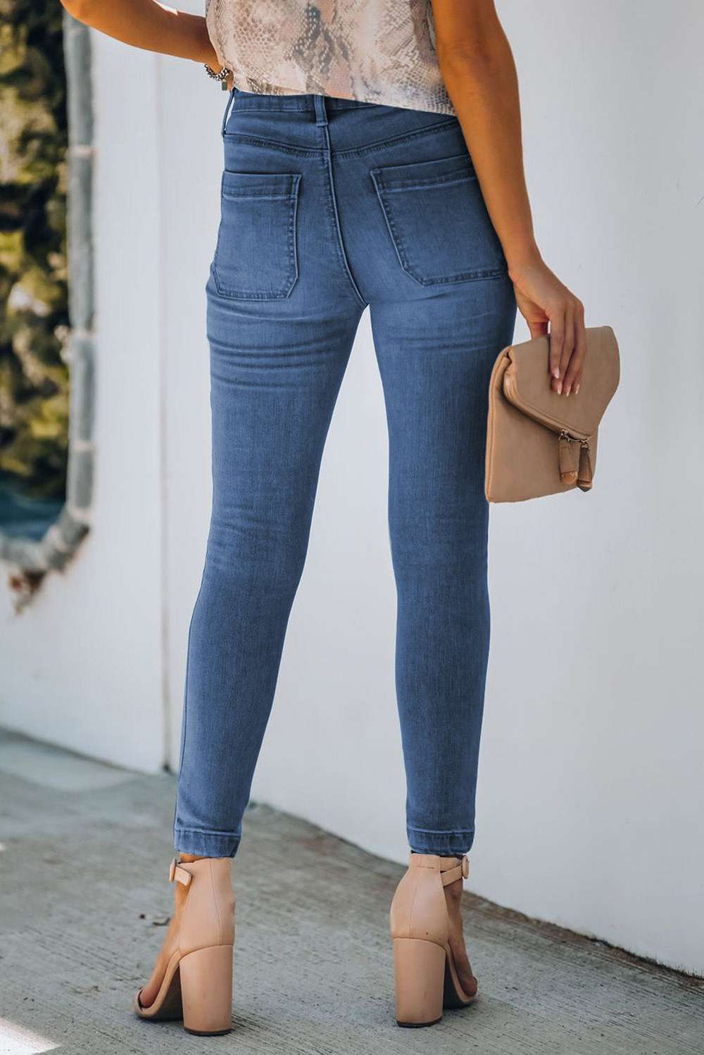 Button Fly Skinny Jeans with Pockets - Minihomy