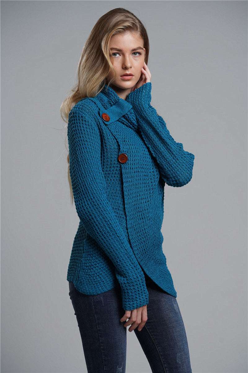 Button Detail Tulip Hem Waffle Knit Sweater - Minihomy