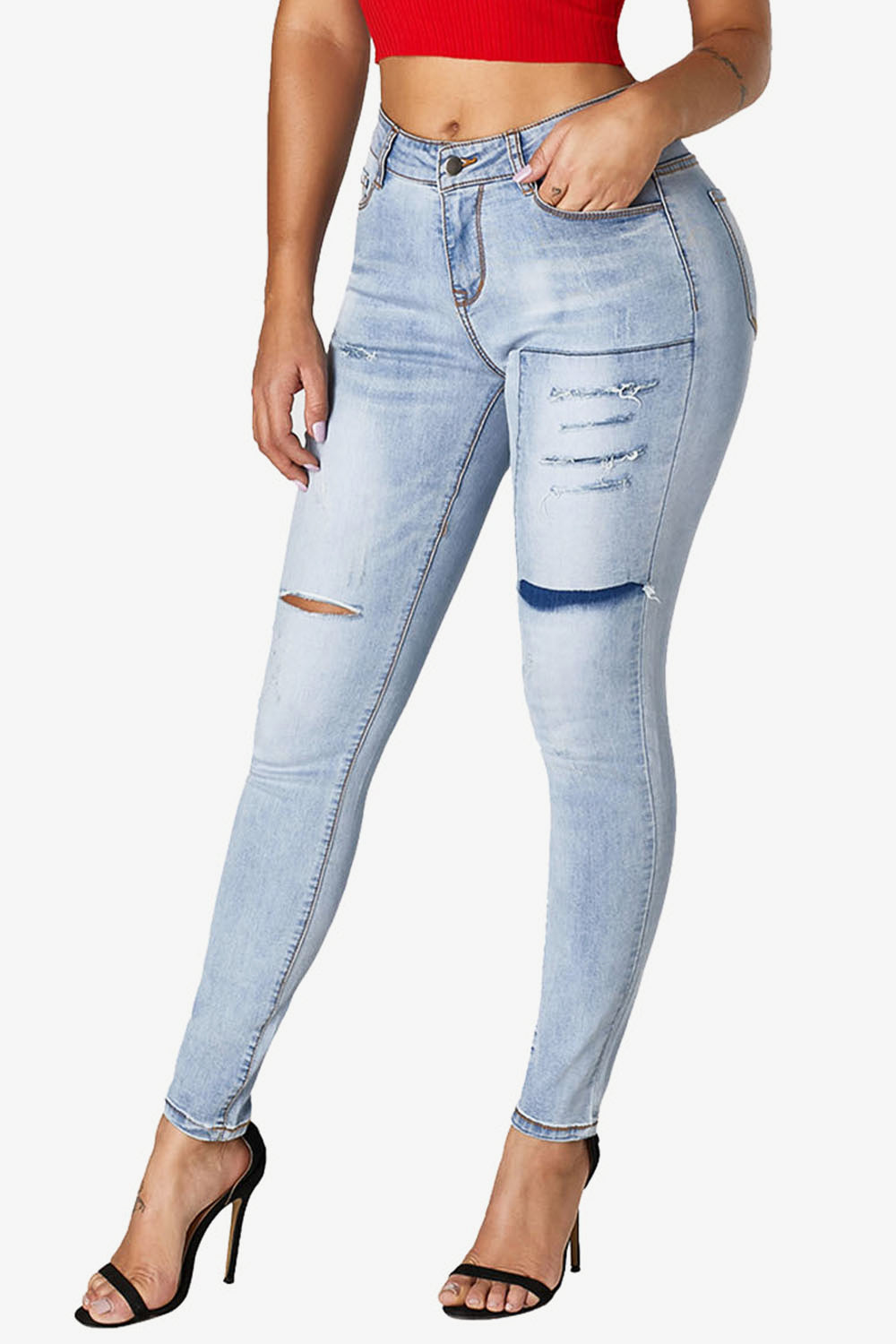 Acid Wash Ripped Skinny Jeans - Minihomy