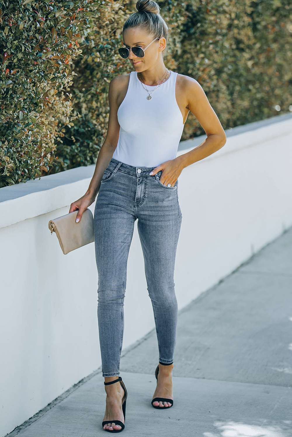 Ankle-Length Skinny Jeans with Pockets - Minihomy