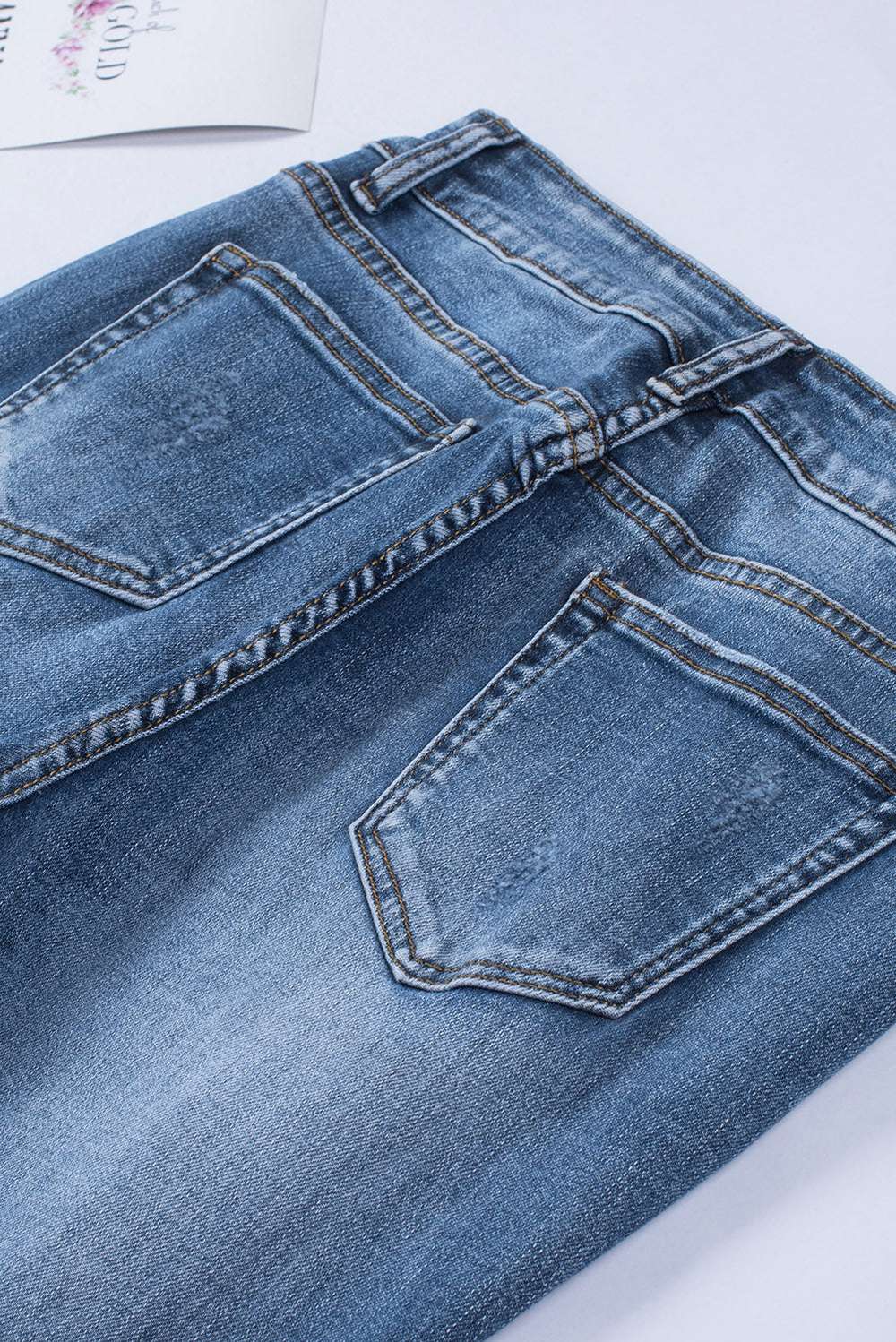 Distressed Frayed Hem Cropped Jeans - Minihomy