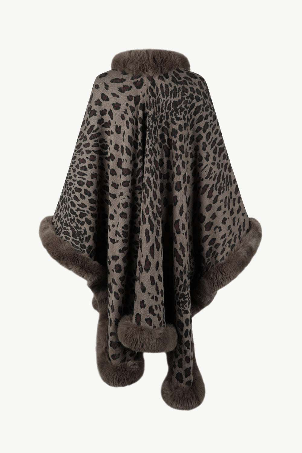 Animal Print Faux Fur Trim Poncho Jacket - Minihomy