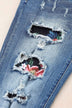 Floral Graphic Patchwork Distressed Jeans - Minihomy