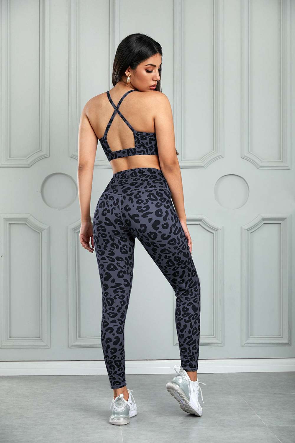 Leopard Cutout Sports Bra and Leggings Set - Minihomy