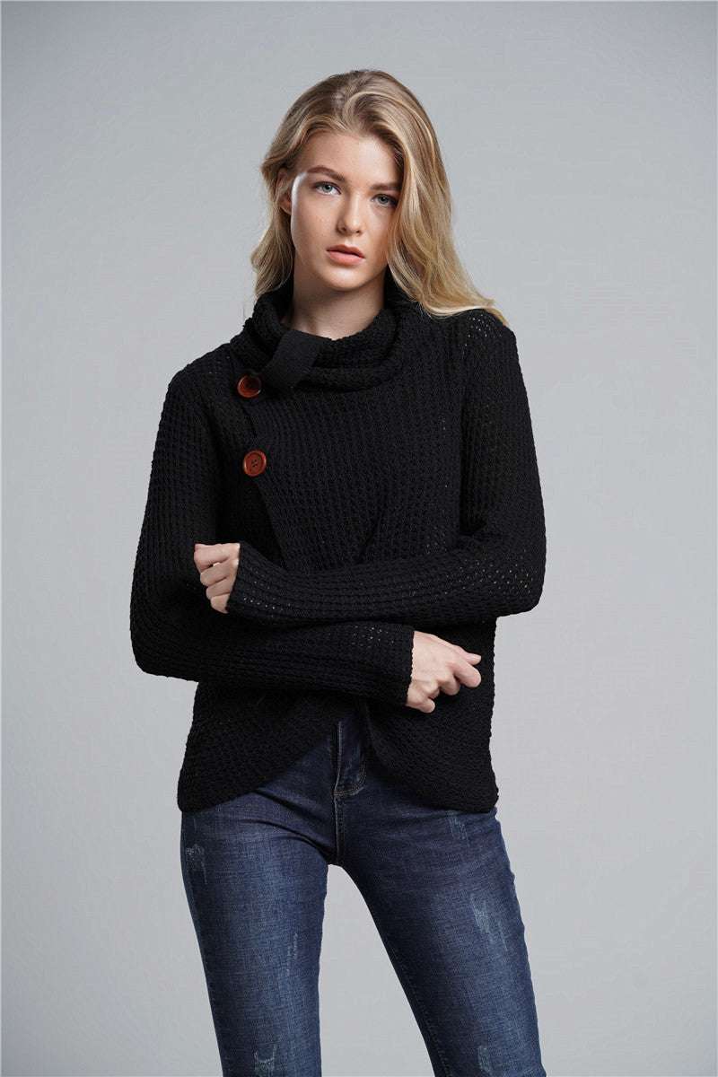 Button Detail Tulip Hem Waffle Knit Sweater - Minihomy