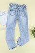Acid Wash Belted Button Fly Distressed Jeans - Minihomy