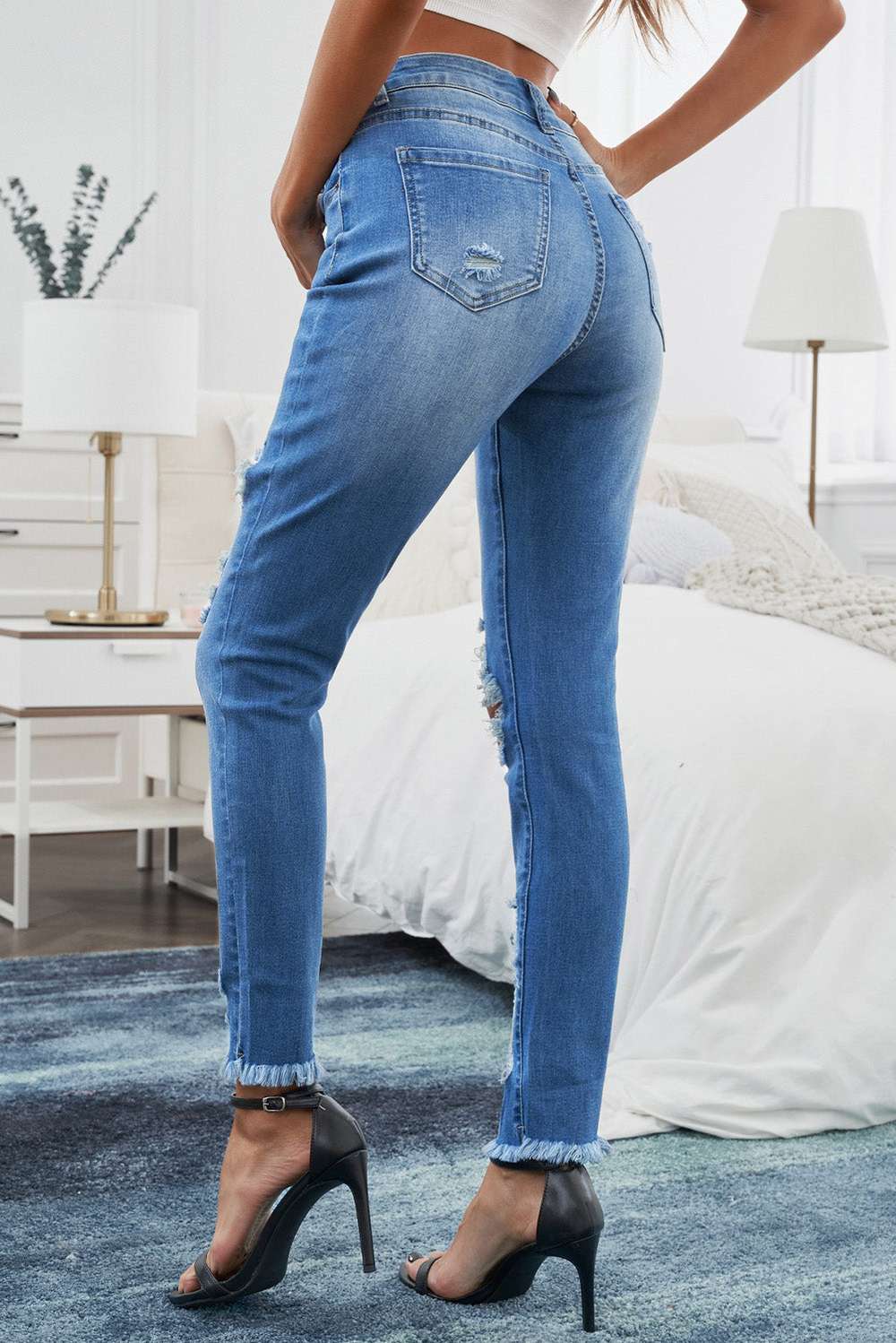 High-Rise Waist Distressed Skinny Jeans - Minihomy