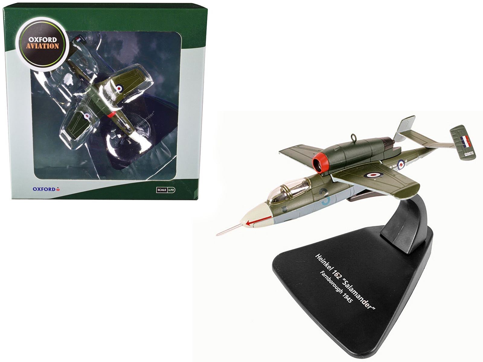 Heinkel 162 "Salamander" Jet Fighter Farnborough England (1945) "Oxford Aviation" Series 1/72 Diecast Model Airplane by Oxford Diecast - Minihomy