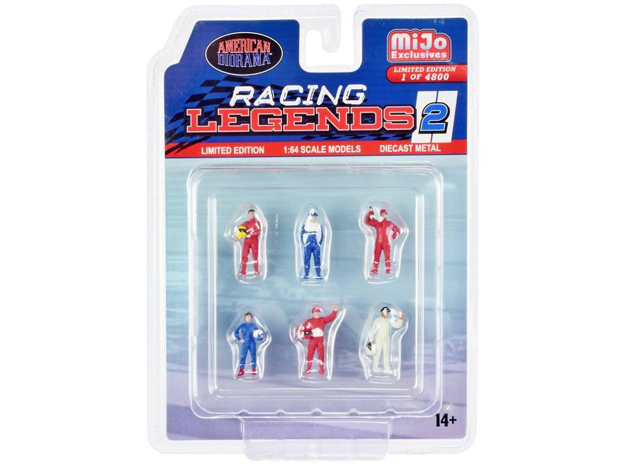 "Racing Legends 2" 6 piece Diecast Set (6 Driver Figures) Limited Edition to 4800 pieces Worldwide for 1/64 Scale Models by American Diorama - Minihomy