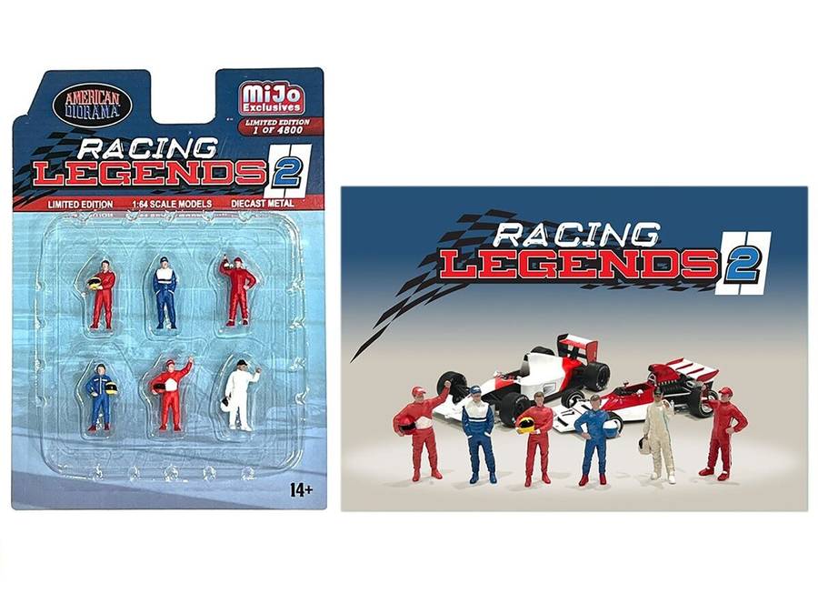 "Racing Legends 2" 6 piece Diecast Set (6 Driver Figures) Limited Edition to 4800 pieces Worldwide for 1/64 Scale Models by American Diorama - Minihomy