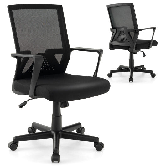 Ergonomic Desk Chair with Lumbar Support and Rocking Function-Black - Color: Black - Minihomy