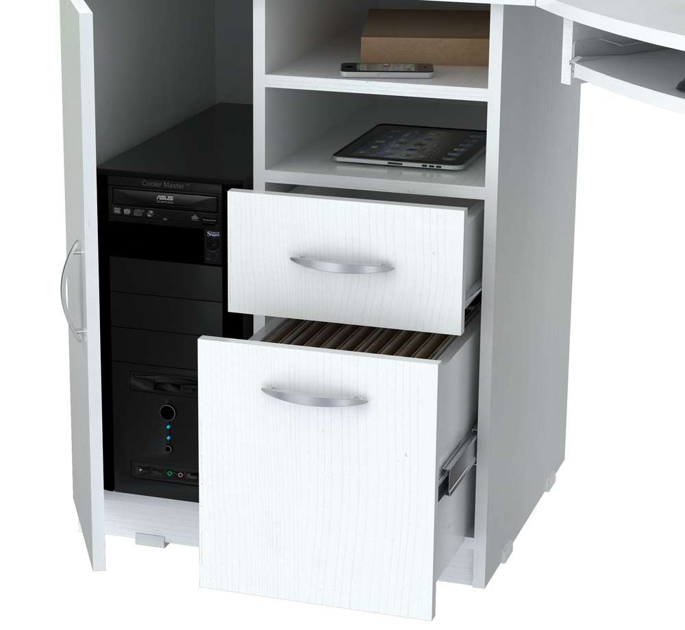 59" White Mirrored Computer Desk With Two Drawers - Minihomy