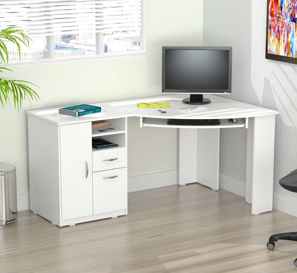 59" White Mirrored Computer Desk With Two Drawers - Minihomy
