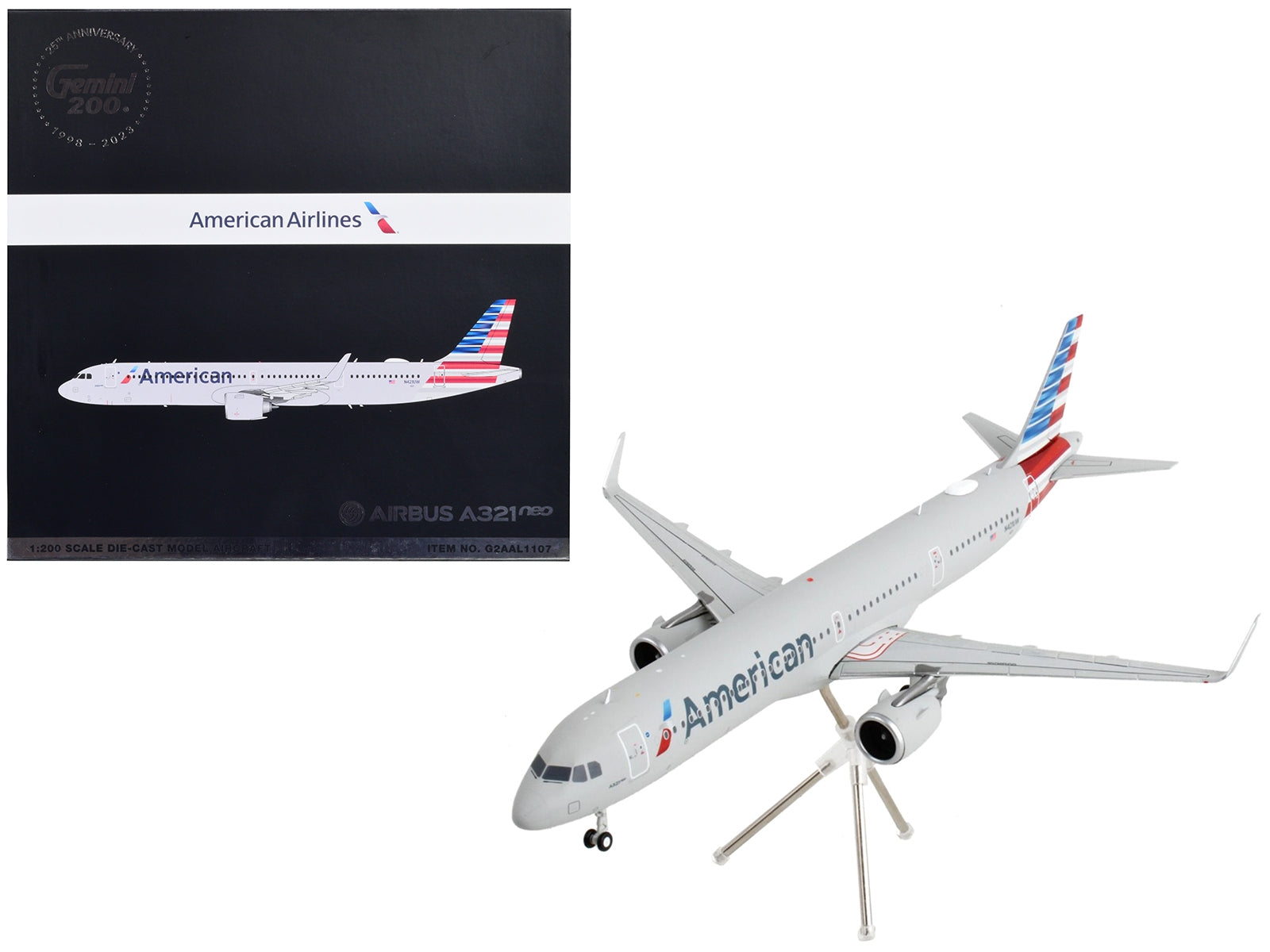 Airbus A321neo Commercial Aircraft "American Airlines" Silver with Striped Tail "Gemini 200" Series 1/200 Diecast Model Airplane by GeminiJets - Minihomy