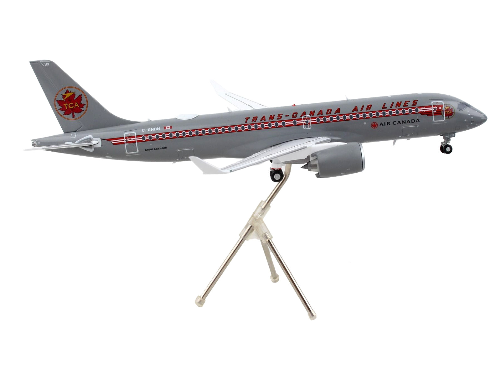 Airbus A220-300 Commercial Aircraft "Trans-Canada Air Lines - Air Canada" Gray with Red Stripes - Minihomy