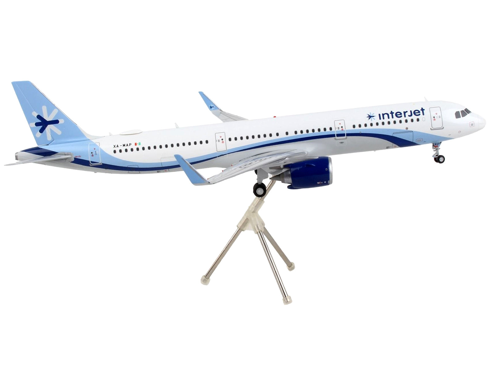 Airbus A321neo Commercial Aircraft "Interjet" White with Blue Stripes "Gemini 200" Series 1/200 Diecast Model Airplane by GeminiJets - Minihomy