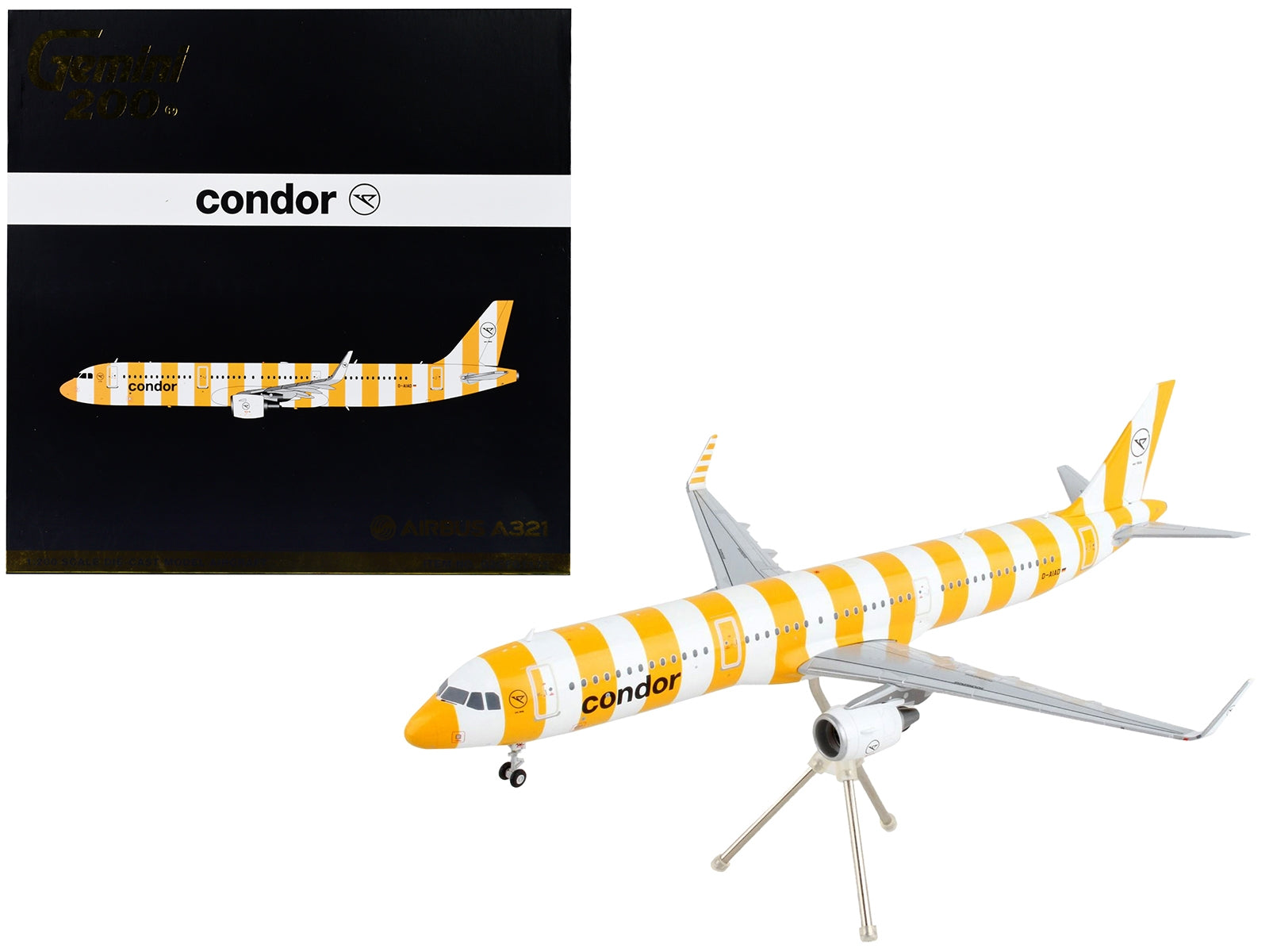 Airbus A321 Commercial Aircraft "Condor Airlines" White and Orange Striped "Gemini 200" Series 1/200 Diecast Model Airplane by GeminiJets - Minihomy
