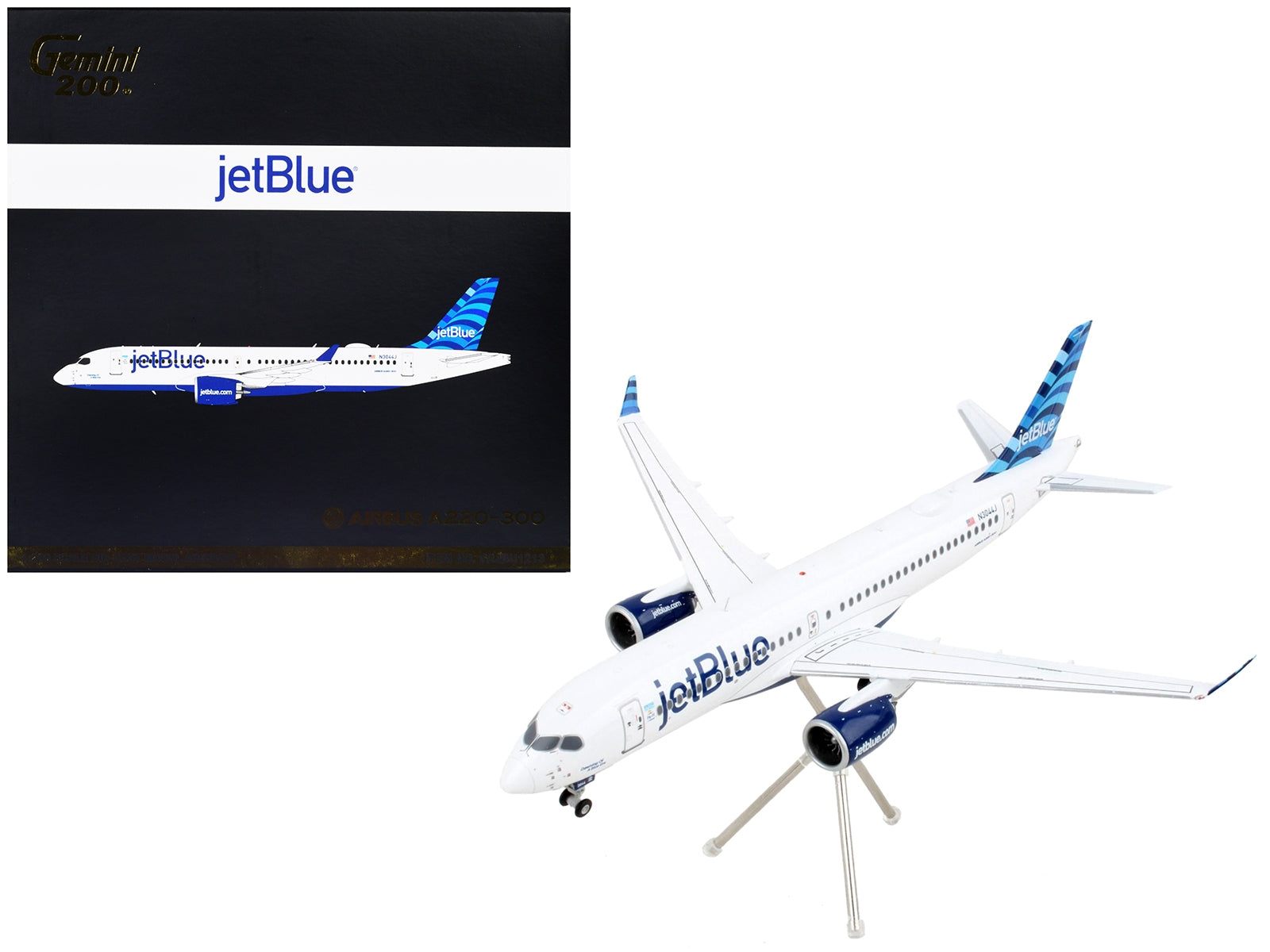Airbus A220-300 Commercial Aircraft "JetBlue Airways" White with Blue Tail "Gemini 200" Series 1/200 Diecast Model Airplane by GeminiJets - Minihomy
