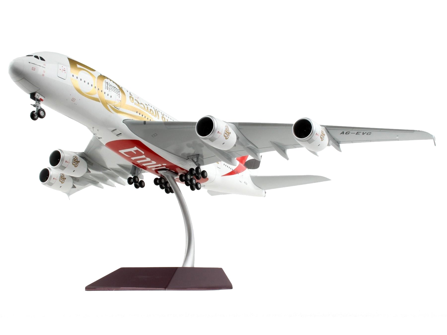 Airbus A380-800 Commercial Aircraft "Emirates Airlines - 50th Anniversary of UAE" White with Striped Tail - Minihomy