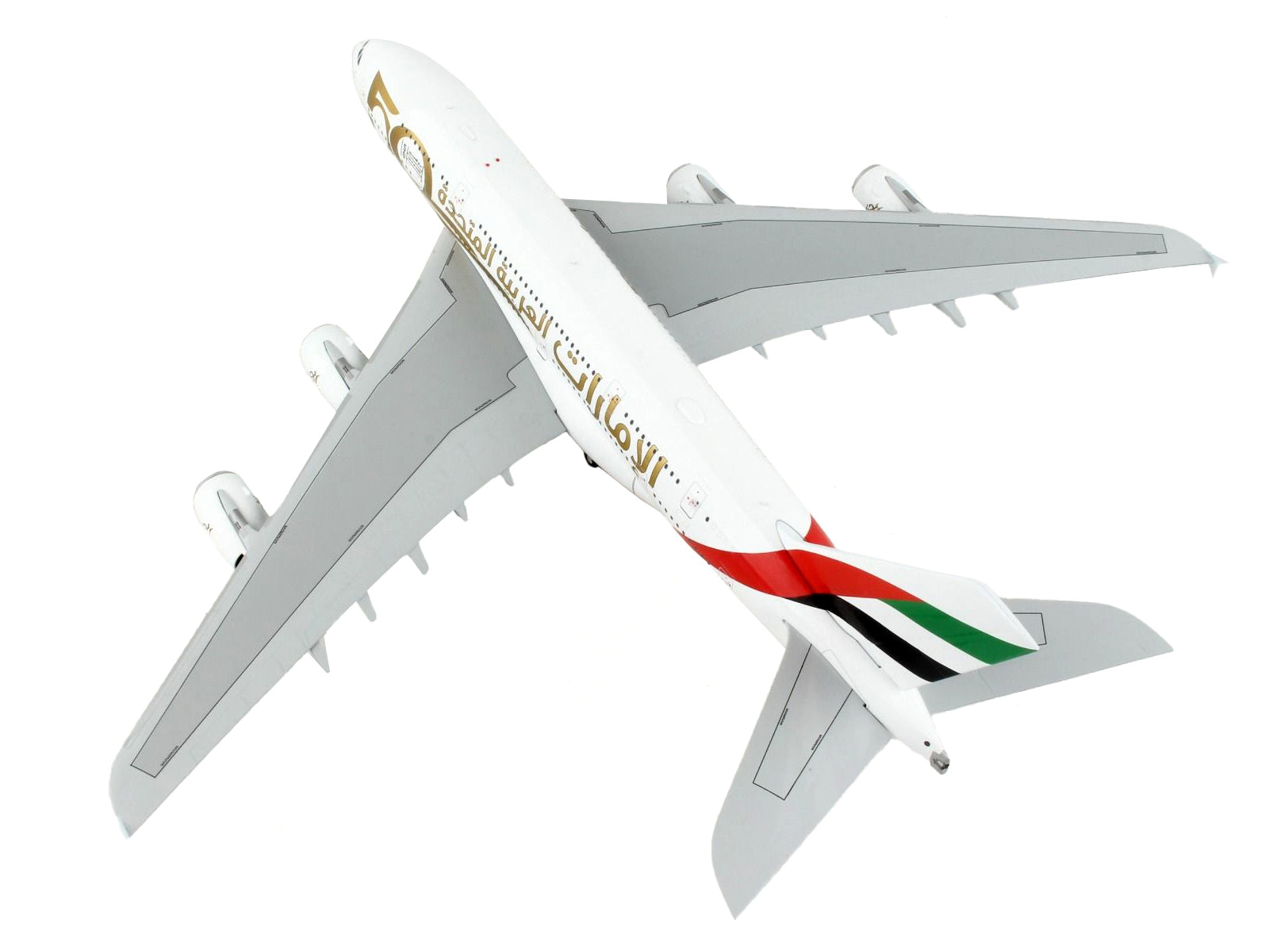 Airbus A380-800 Commercial Aircraft "Emirates Airlines - 50th Anniversary of UAE" White with Striped Tail - Minihomy