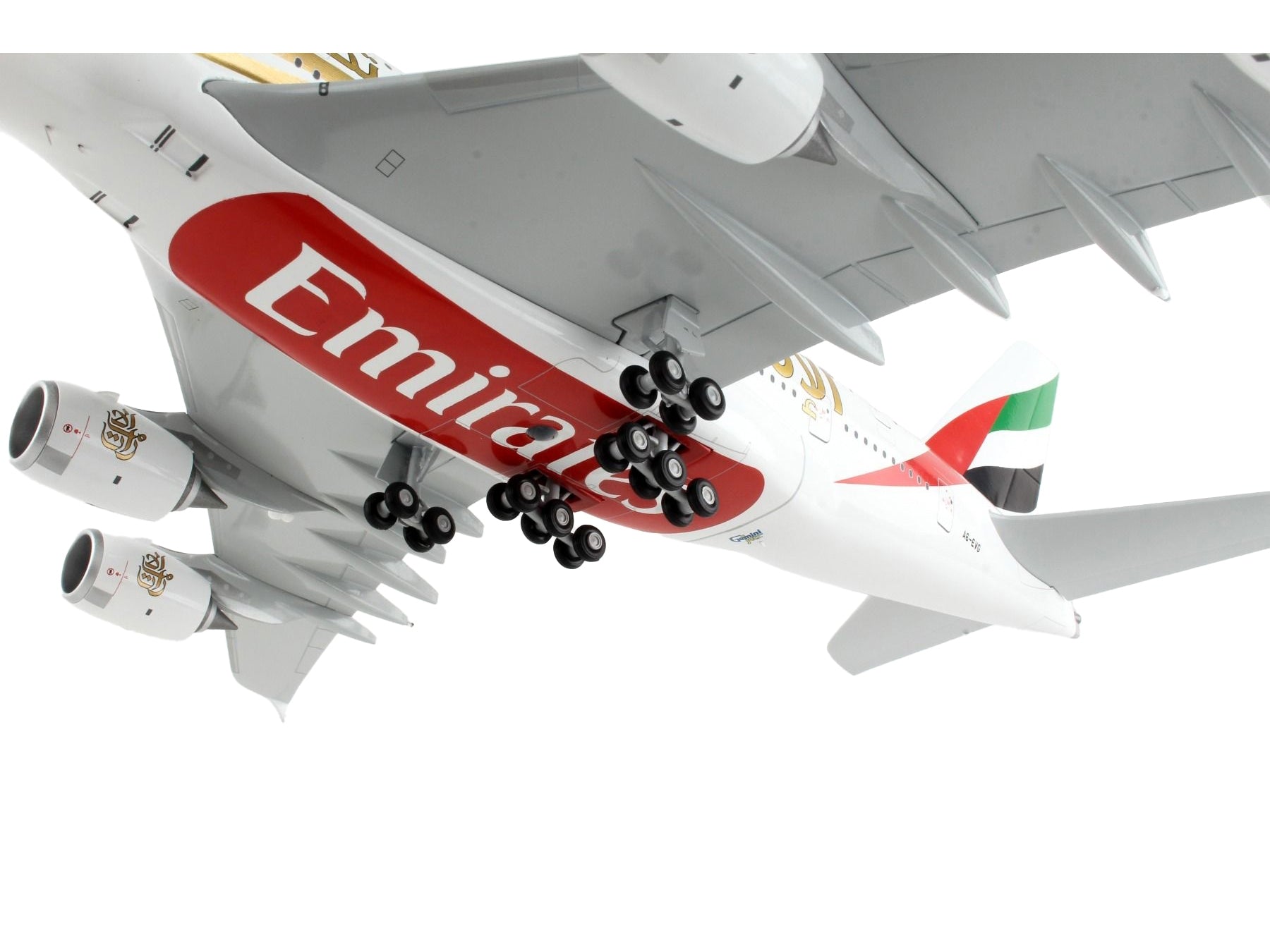 Airbus A380-800 Commercial Aircraft "Emirates Airlines - 50th Anniversary of UAE" White with Striped Tail - Minihomy