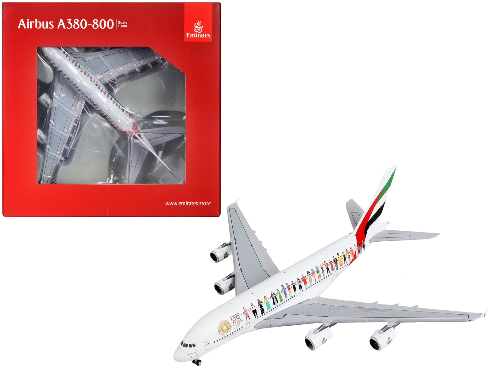 Airbus A380-800 Commercial Aircraft "Emirates Airlines - Dubai Expo 2020" White with Graphics  1/400 Diecast Model Airplane by GeminiJets - Minihomy