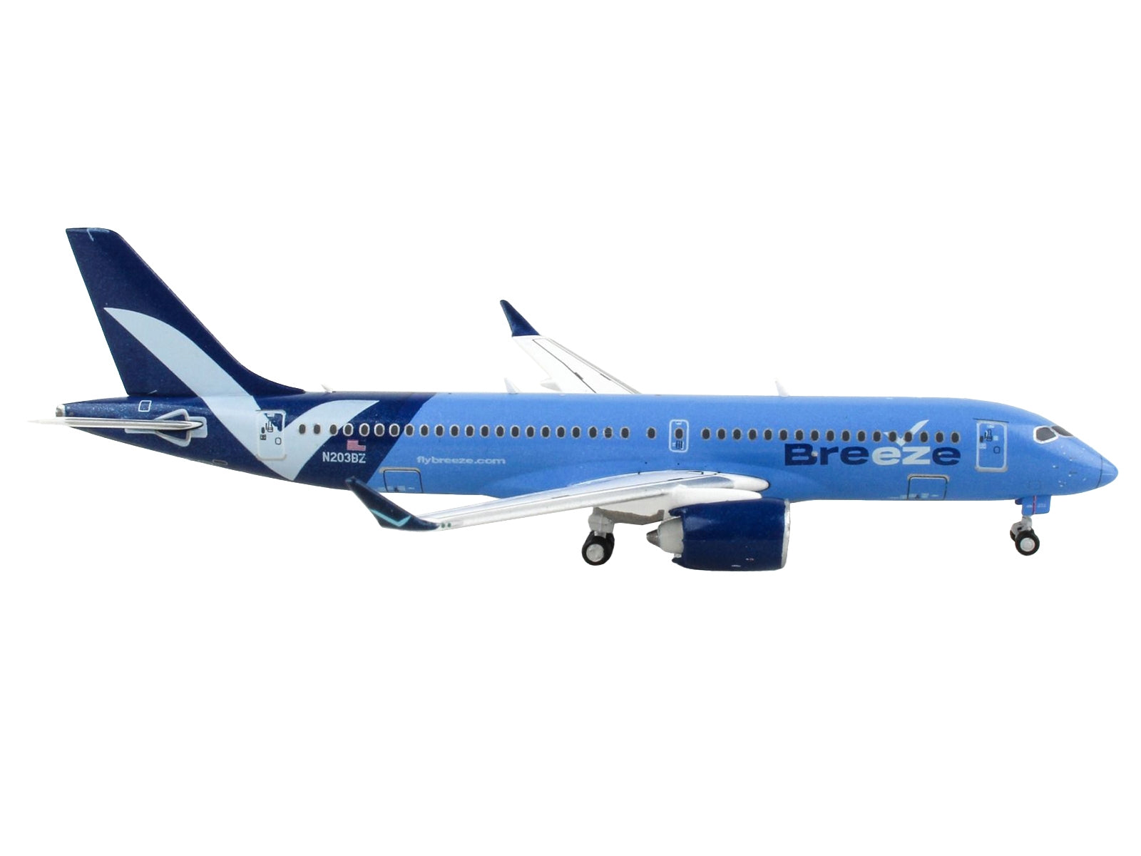 Airbus A220-300 Commercial Aircraft "Breeze Airways" Blue with White Wings 1/400 Diecast Model Airplane by GeminiJets - Minihomy