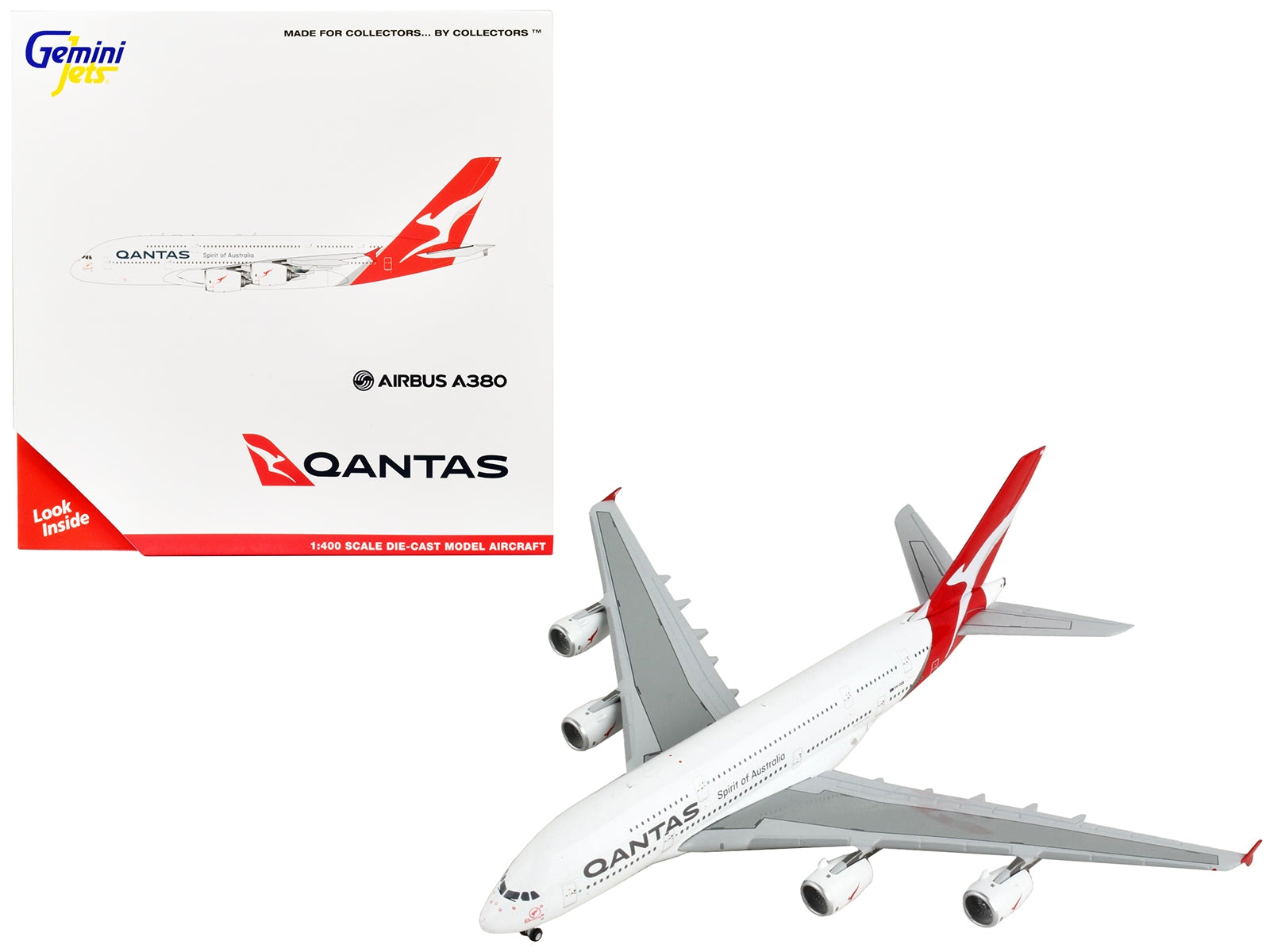Airbus A380 Commercial Aircraft "Qantas Airways" White and Gray with Red Tail  1/400 Diecast Model Airplane by GeminiJets - Minihomy