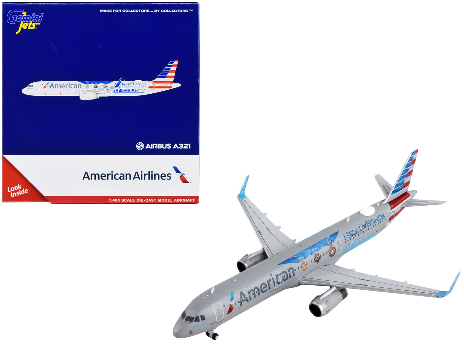 Airbus A321 Commercial Aircraft "American Airlines - Medal of Honor" Gray 1/400 Diecast Model Airplane by GeminiJets - Minihomy