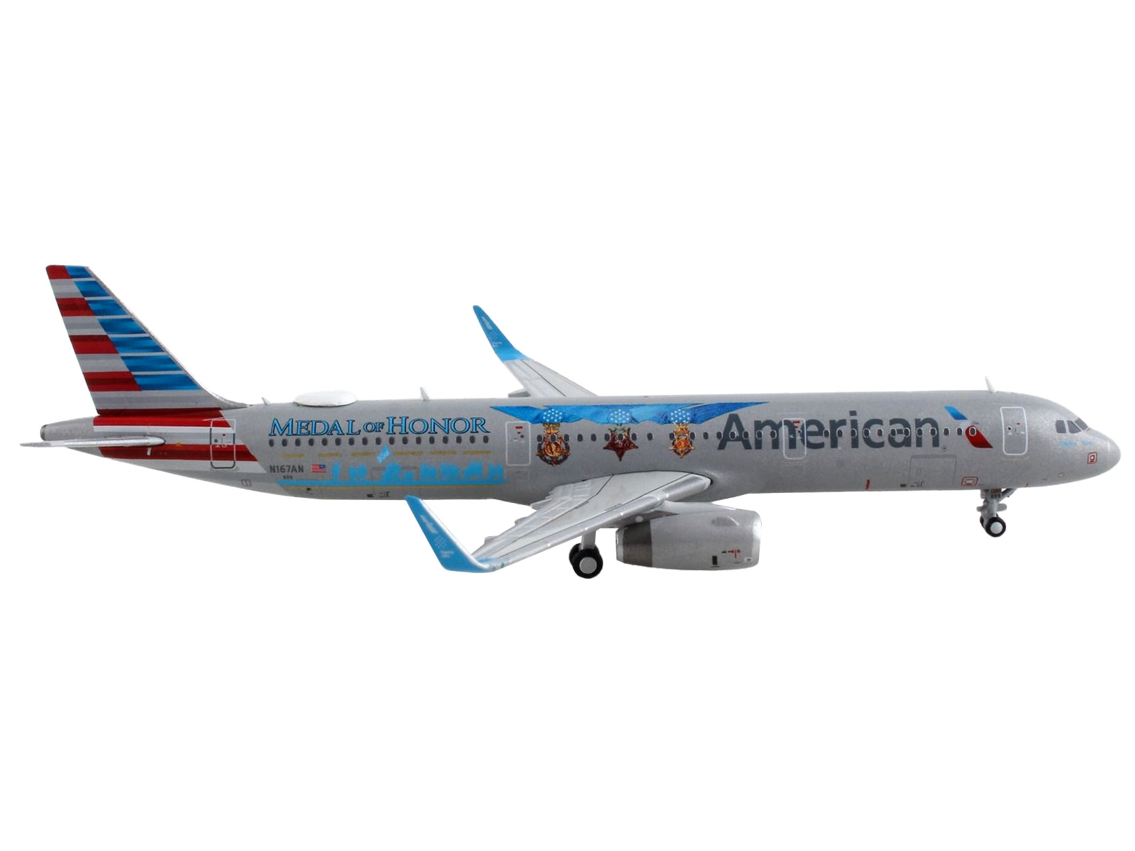 Airbus A321 Commercial Aircraft "American Airlines - Medal of Honor" Gray 1/400 Diecast Model Airplane by GeminiJets - Minihomy